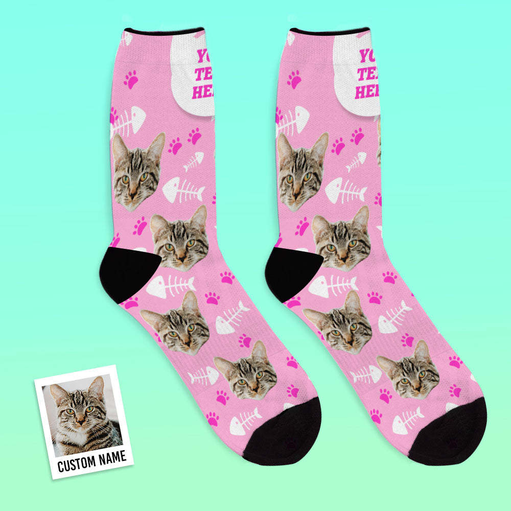 Custom Cat Happy Socks With Your Text - MyFaceBoxerUK