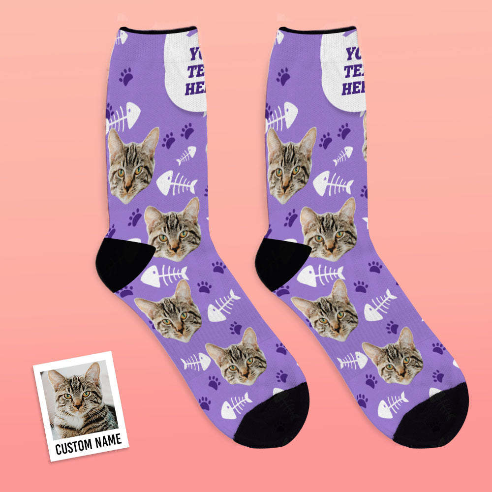 Custom Cat Happy Socks With Your Text - MyFaceBoxerUK