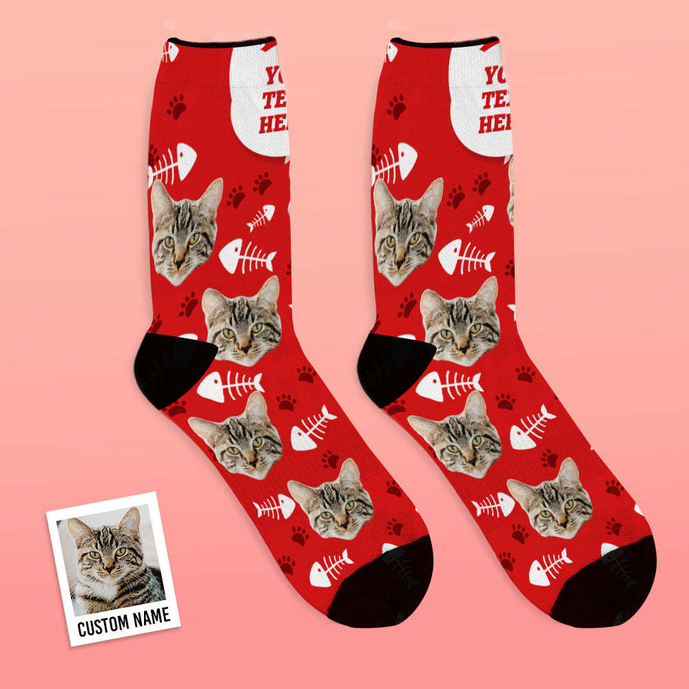 Custom Cat Happy Socks With Your Text - MyFaceBoxerUK