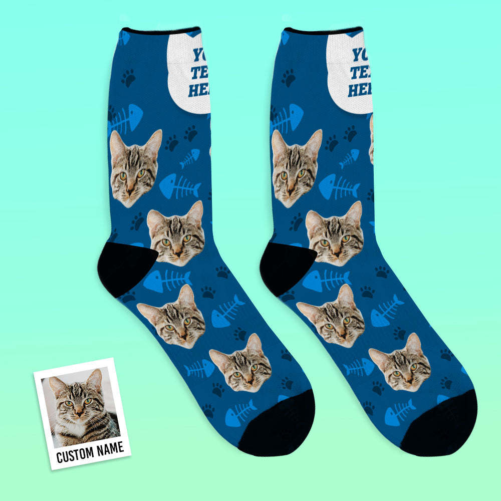Custom Cat Happy Socks With Your Text - MyFaceBoxerUK