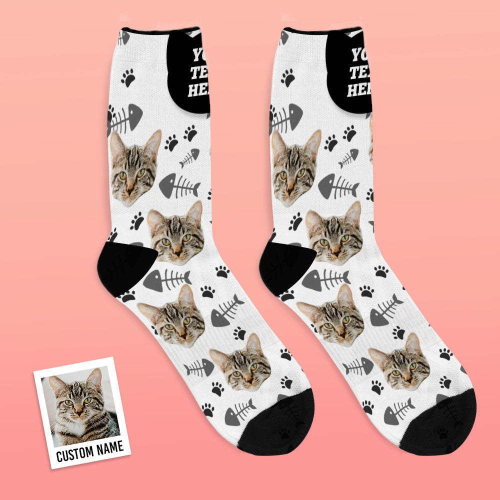 Custom Cat Happy Socks With Your Text - MyFaceBoxerUK