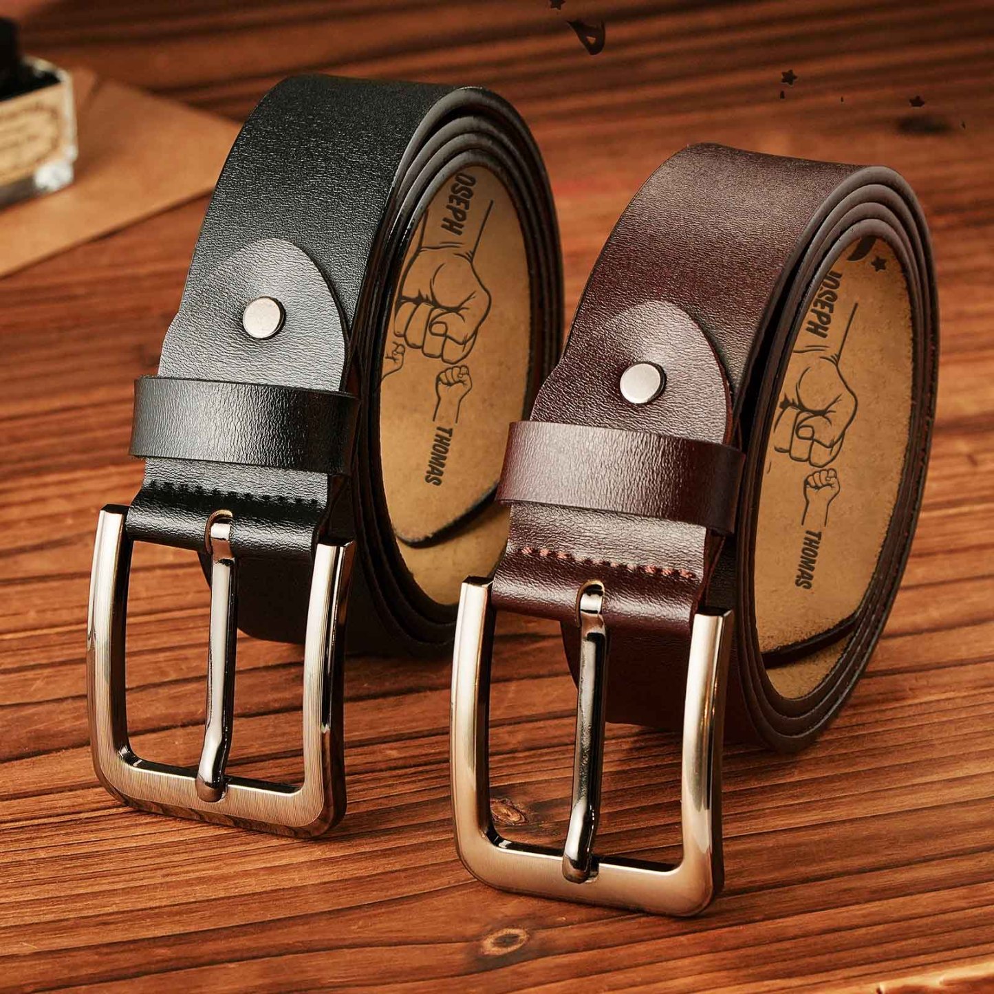 Custom Engraved Leather Belt Personalized Name Belt Gift For Dad Best Father Ever - MyFaceBoxerUK