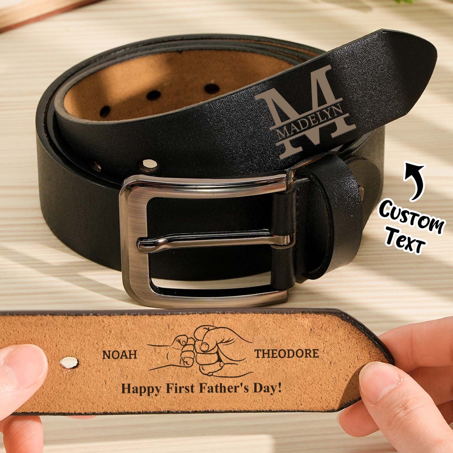 Personalized Engraved Name Leather Belts Fist Bump Gifts for Him Dad - MyFaceBoxerUK