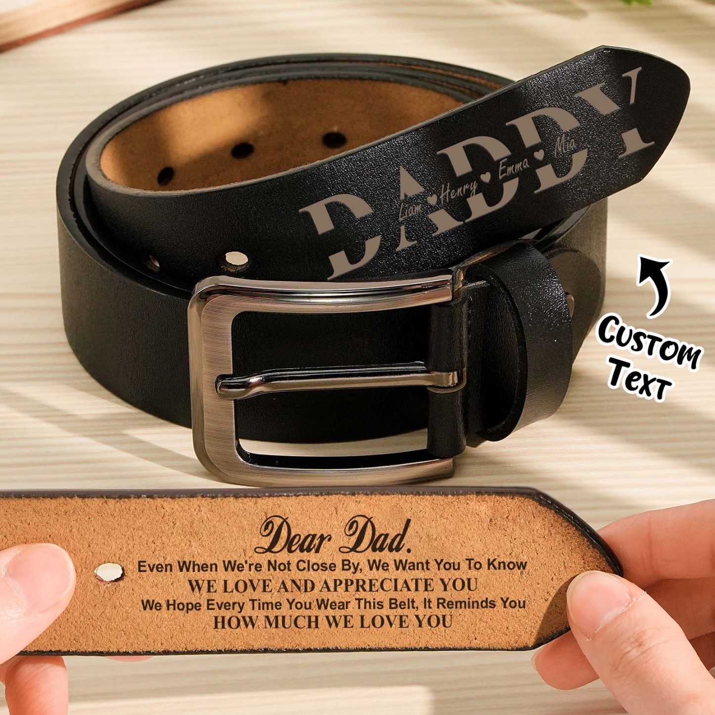 Belt Reminder We Love You For Dad - Personalized Engraved Leather Belt - MyFaceBoxerUK