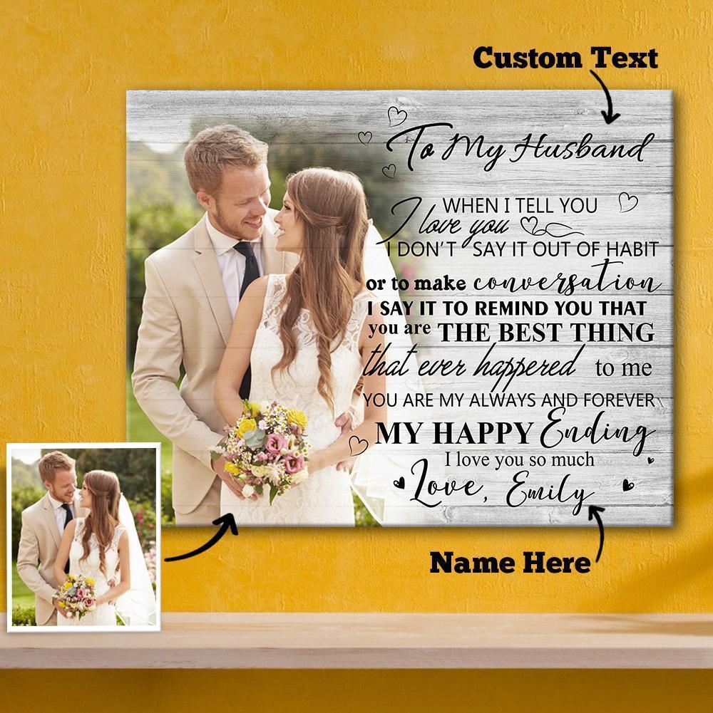 Custom Photo Wall Decor Painting Canvas With Text Horizontal Version - To My Husband - MyFaceBoxerUK