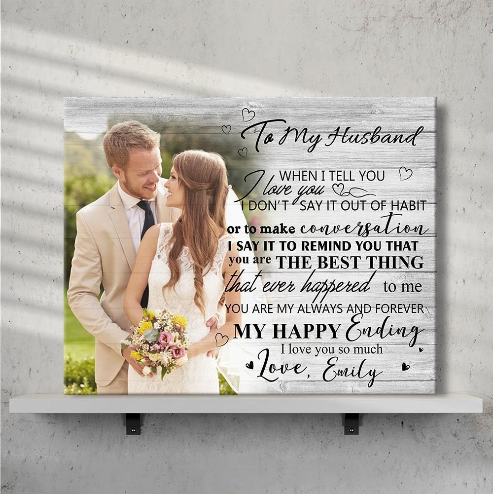 Custom Photo Wall Decor Painting Canvas With Text Horizontal Version - To My Husband - MyFaceBoxerUK