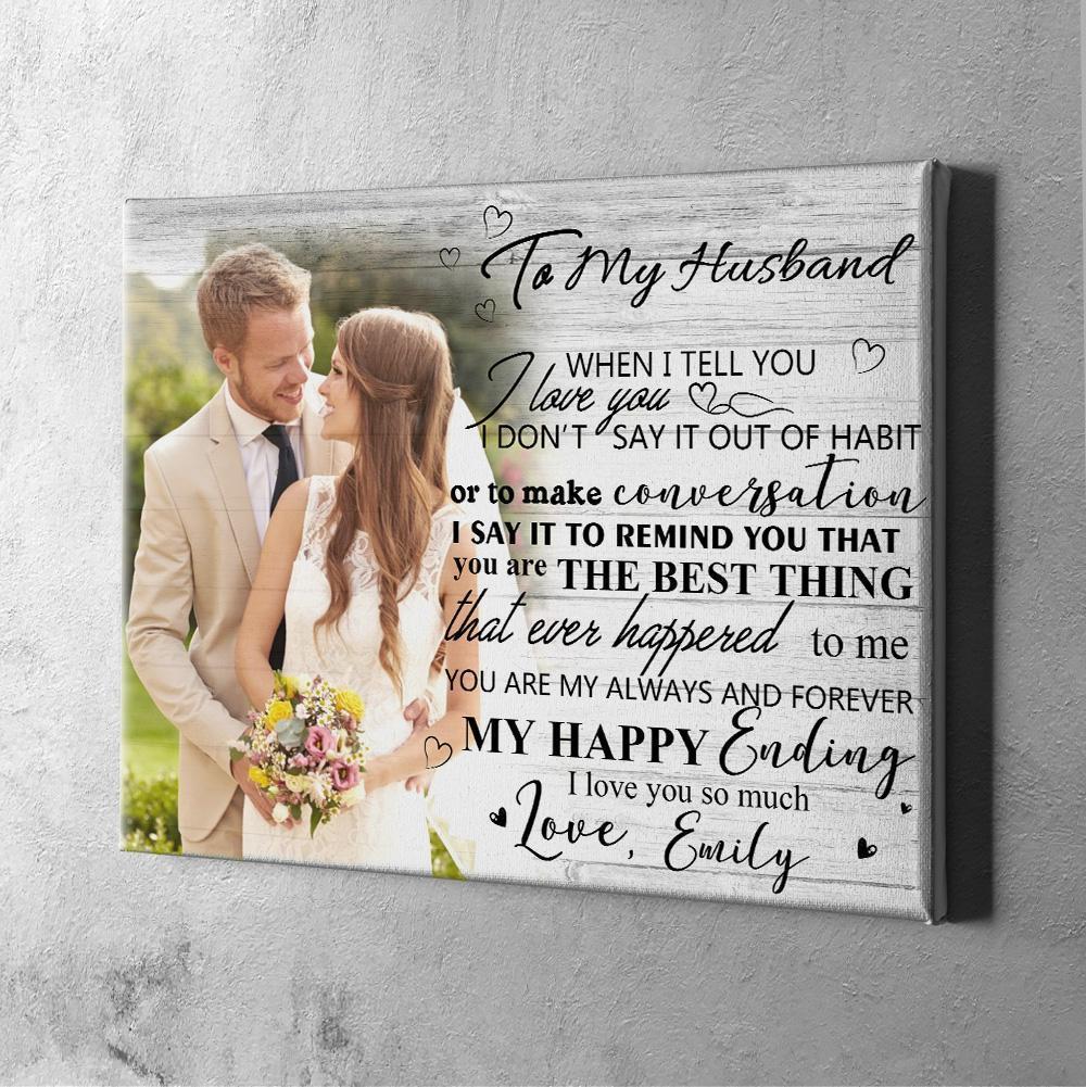 Custom Photo Wall Decor Painting Canvas With Text Horizontal Version - To My Husband - MyFaceBoxerUK