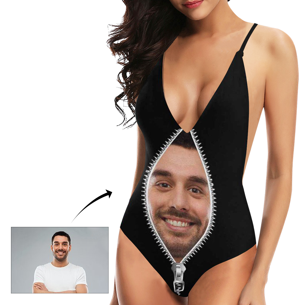 Custom Face Zipper Photo Women's One Piece Sexy Suit - MyFaceBoxerUK