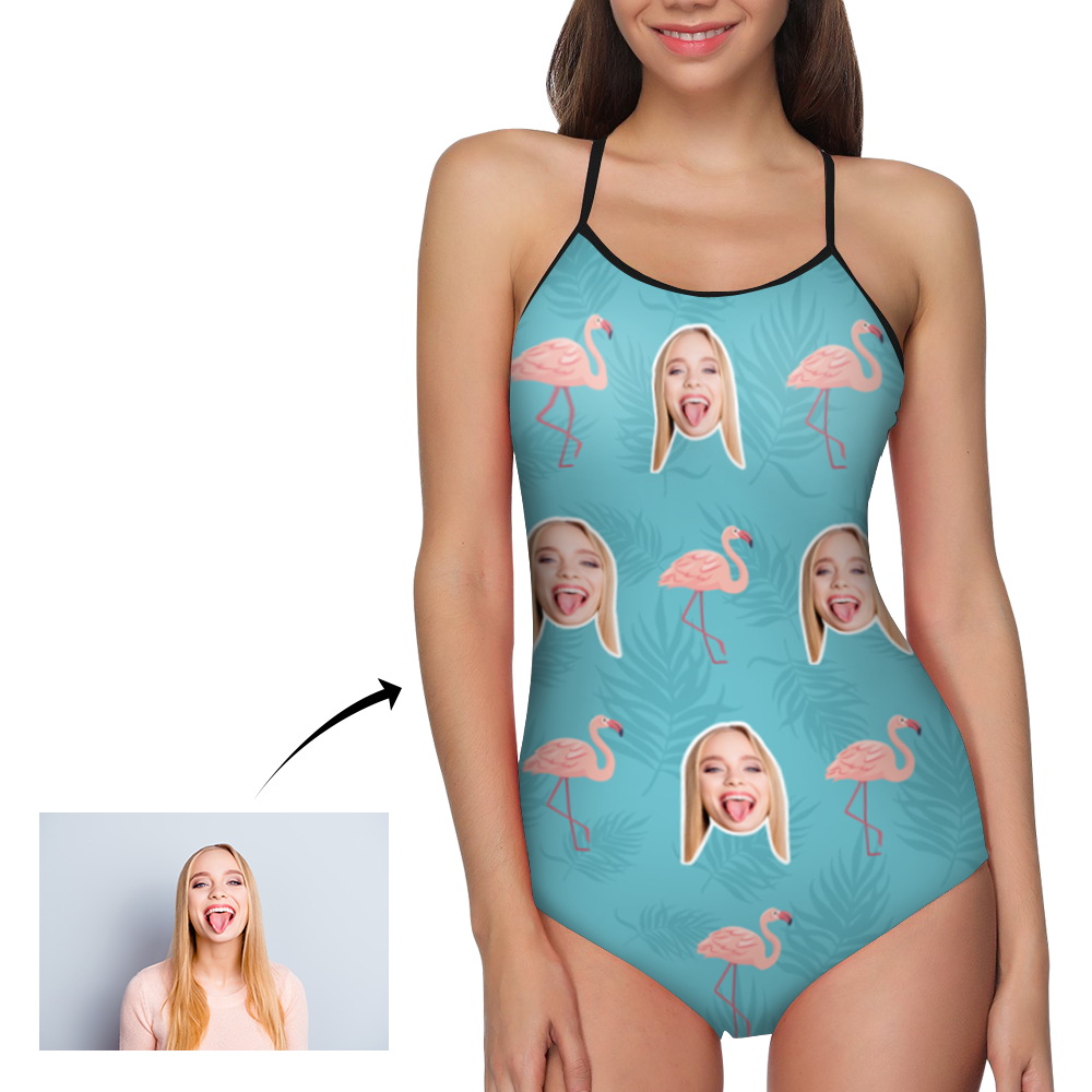 Custom Head Photo and Flamingo Women's One Piece Swimsuit - MyFaceBoxerUK