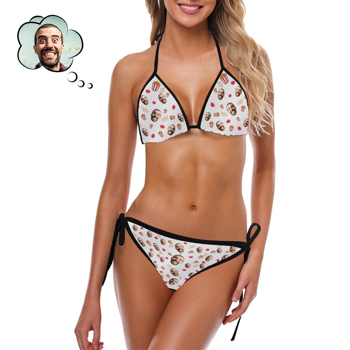 Custom Women Face Photo Bikini Sexy Suit - Popcorn