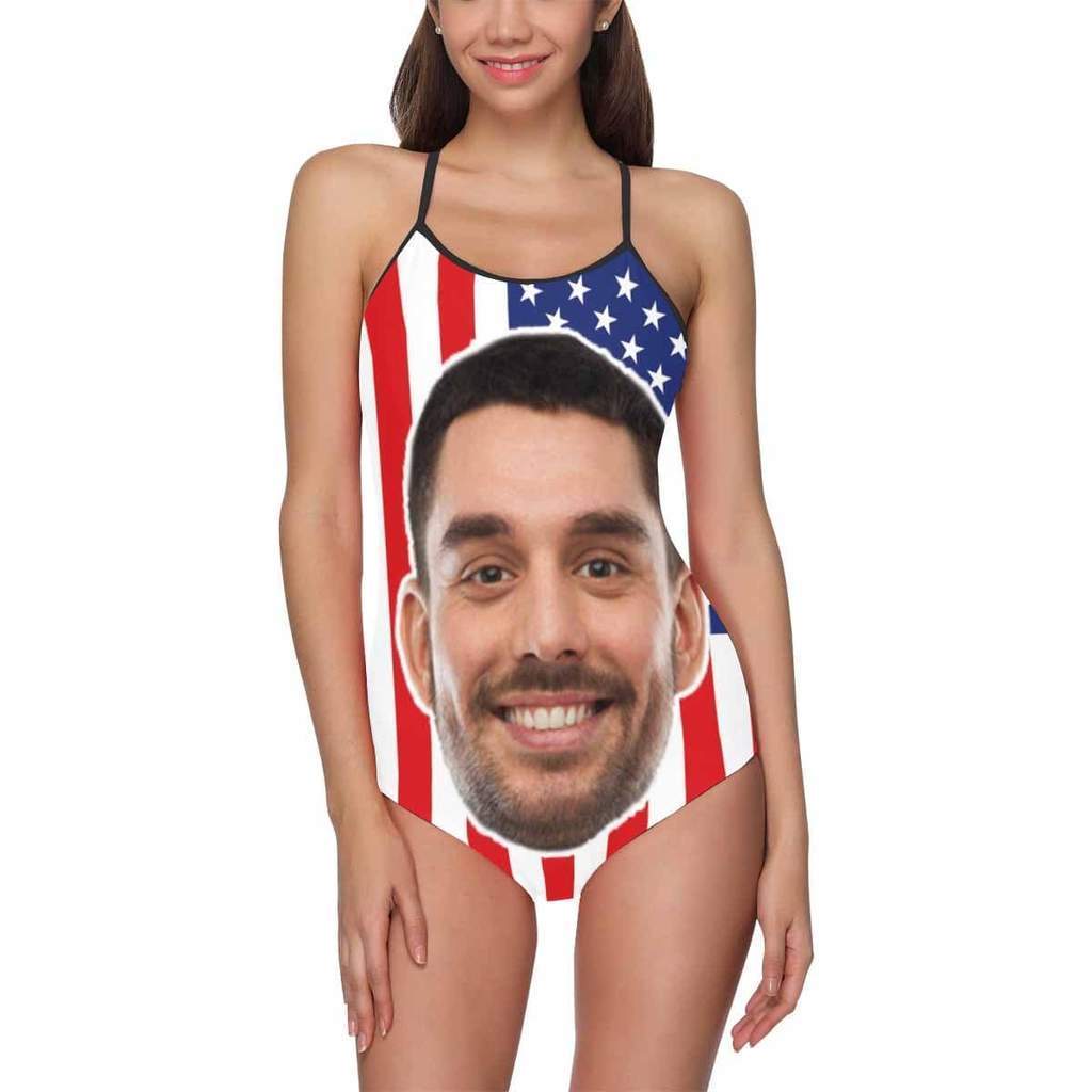 Custom Face Swimwear Women's Photo Slip One Piece Swimsuit - American Flag - MyFaceBoxerUK