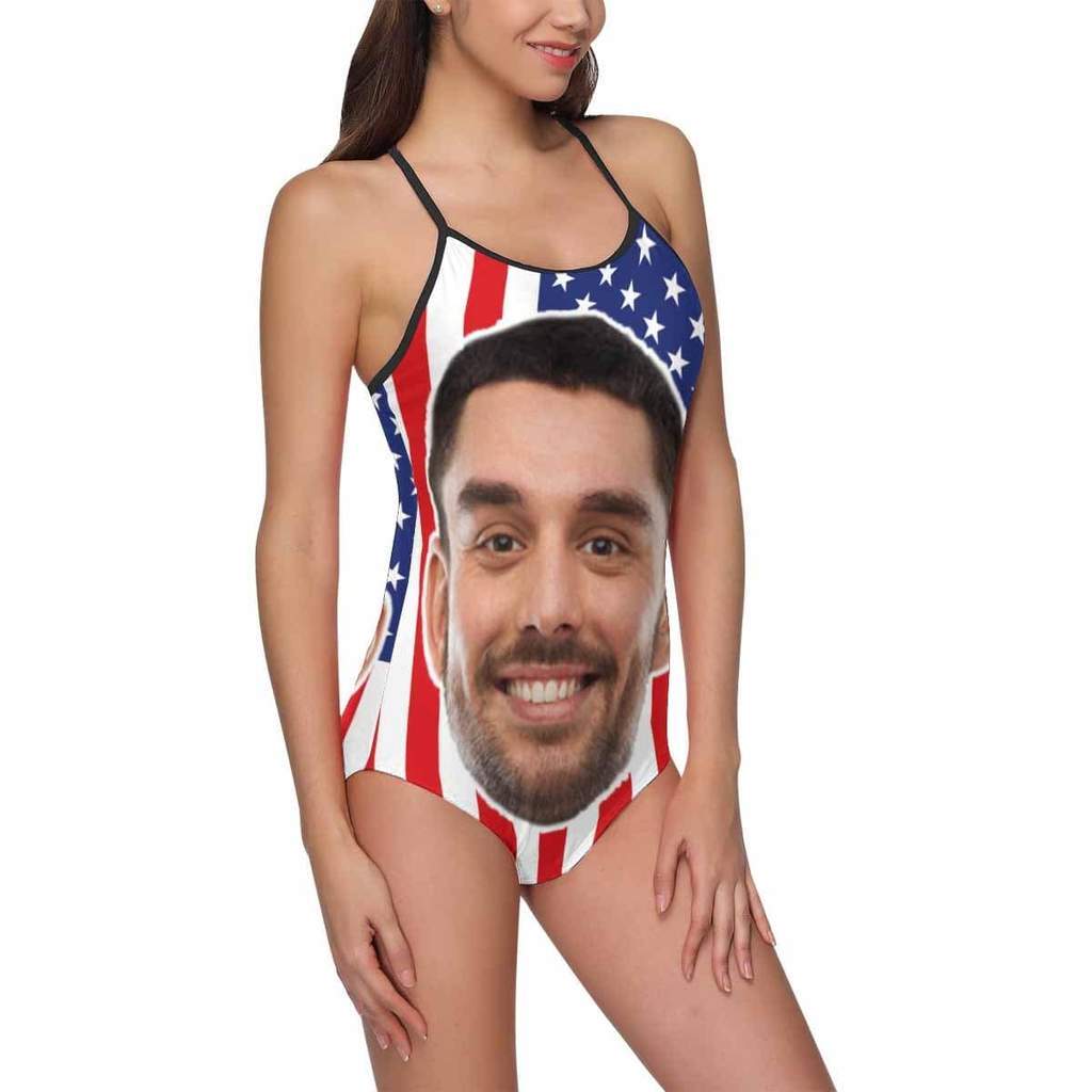 Custom Face Swimwear Women's Photo Slip One Piece Swimsuit - American Flag - MyFaceBoxerUK