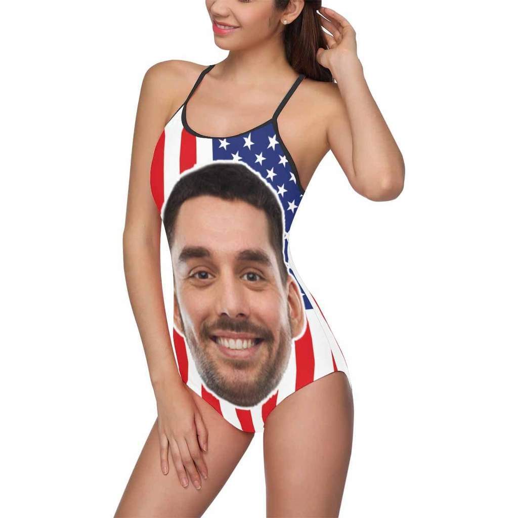 Custom Face Swimwear Women's Photo Slip One Piece Swimsuit - American Flag - MyFaceBoxerUK