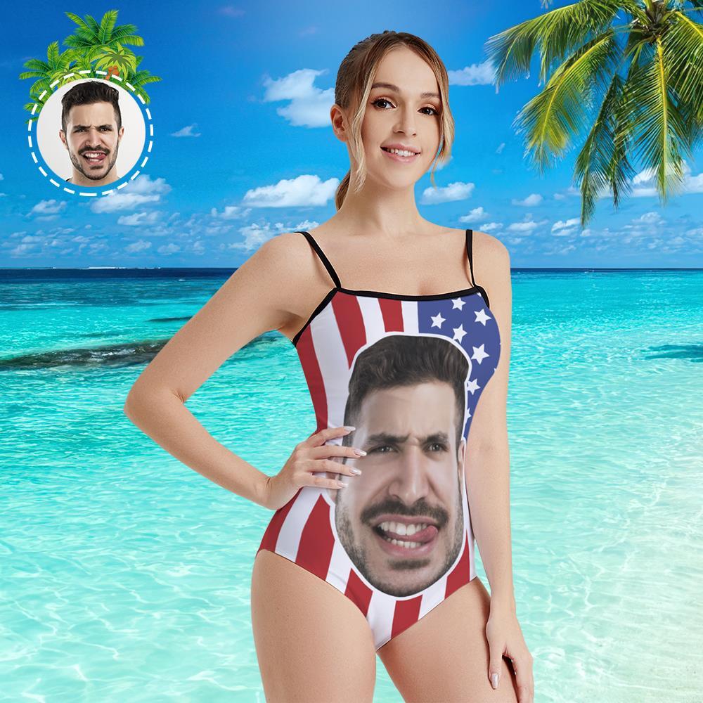 Custom Face Swimwear Women's Photo Slip One Piece Swimsuit - American Flag - MyFaceBoxerUK
