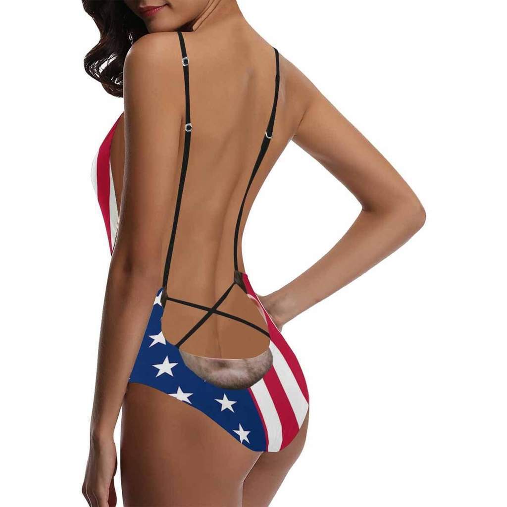 Custom Face V-Neck Bikini Women's Photo One Piece Swimsuit - USA Flag - MyFaceBoxerUK