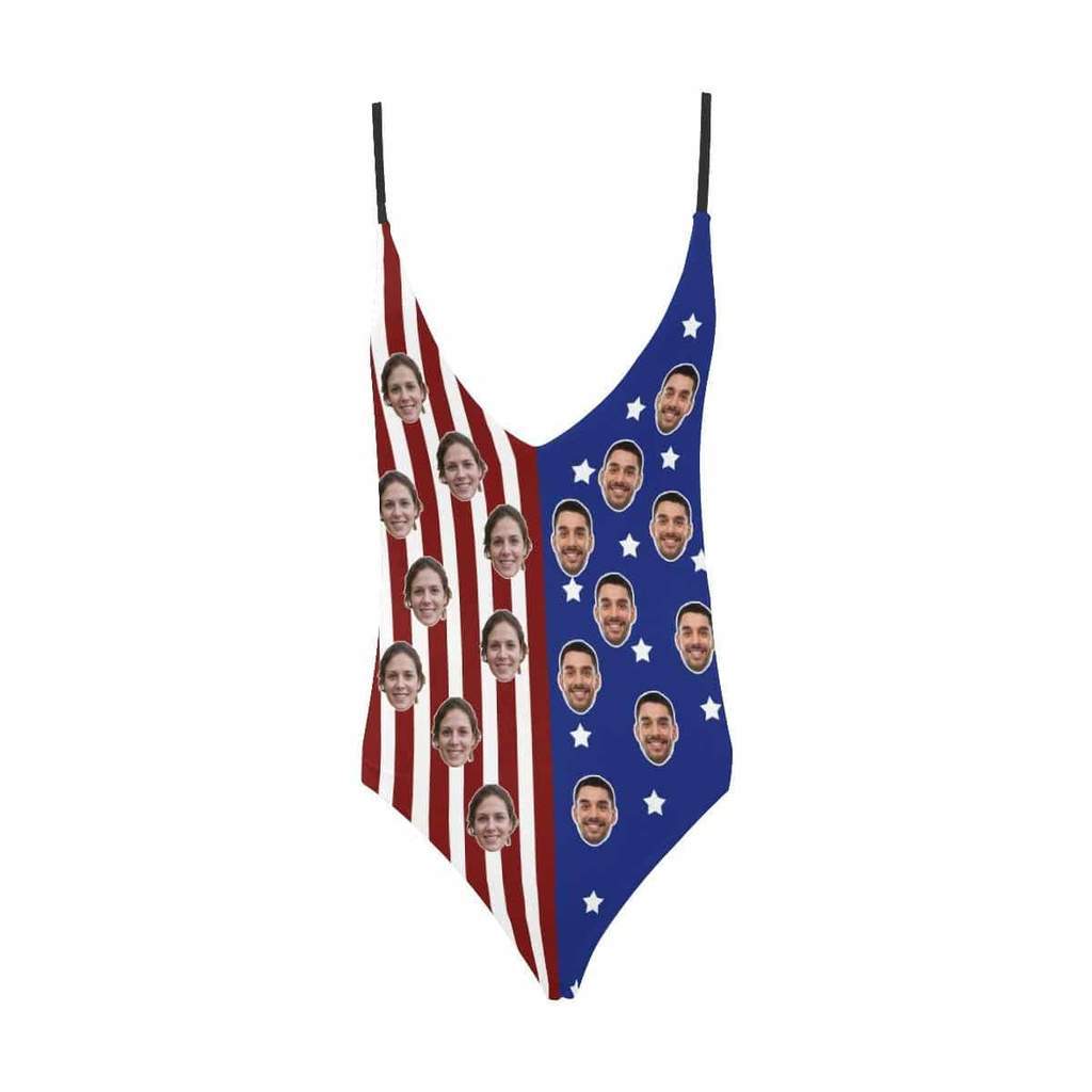 Custom Face V-Neck Bikini Women's Photo One Piece Swimsuit - American Flag - MyFaceBoxerUK