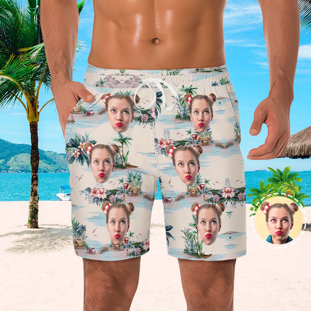 Men's Custom Face Beach Trunks Photo Shorts	 - MyFaceBoxerUK