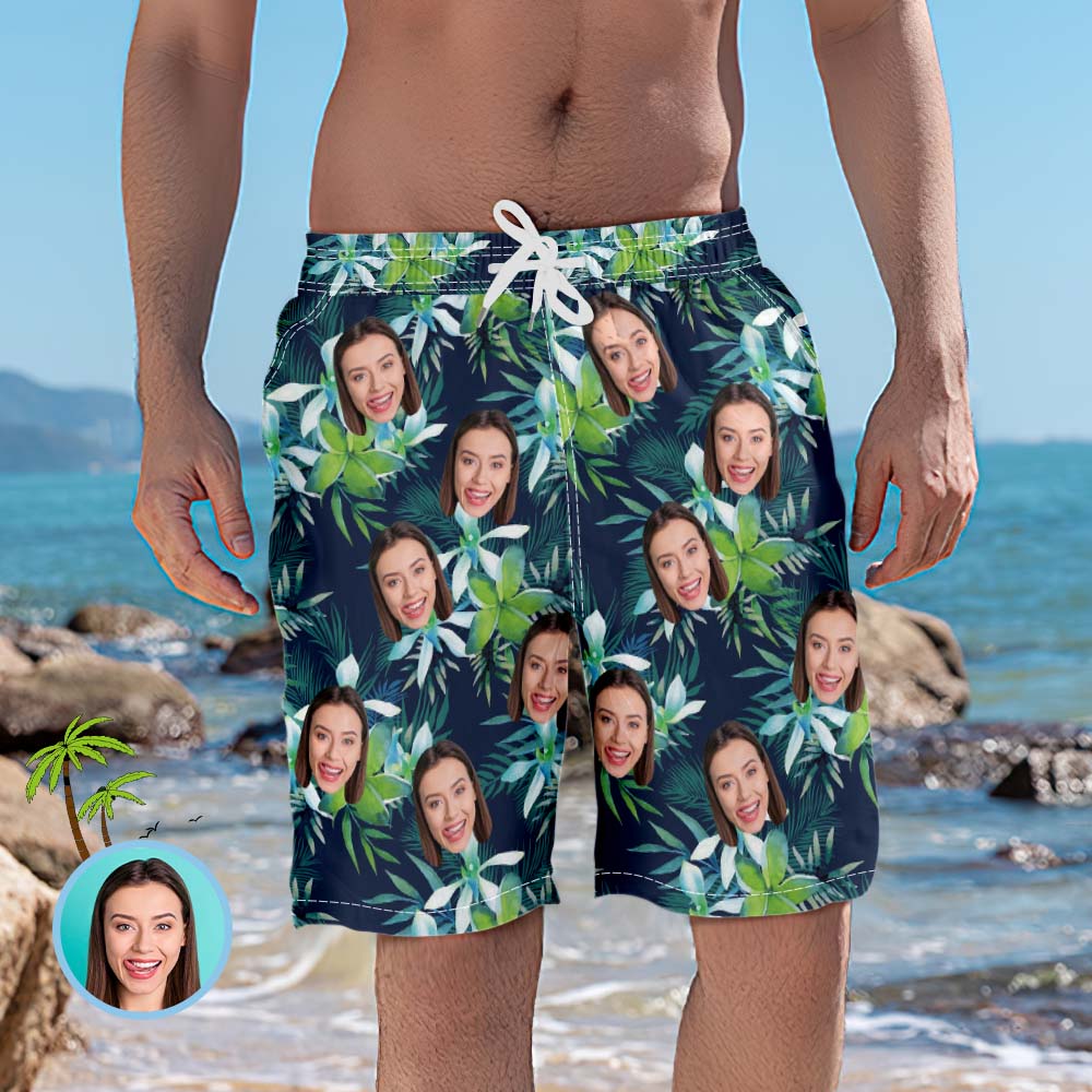 Men's Custom Face Beach Trunks Photo Shorts - Coconut tree	 - MyFaceBoxerUK