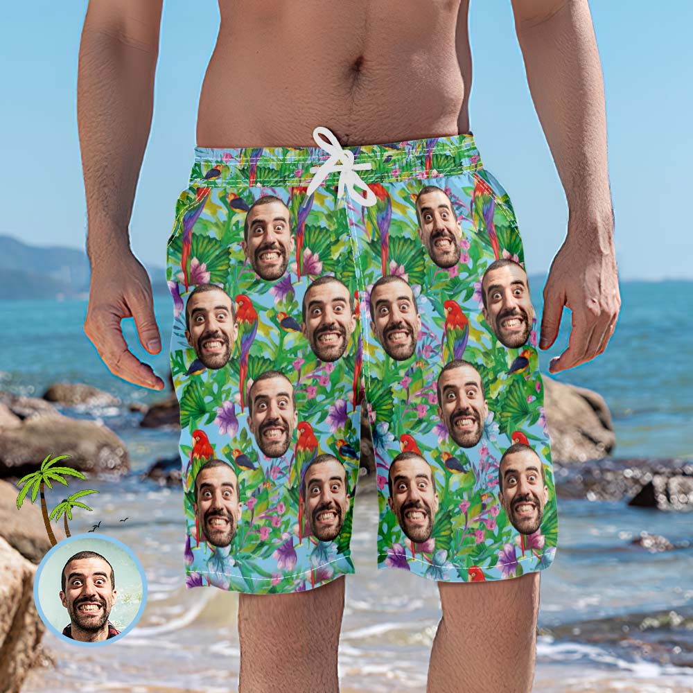Men's Custom Face Beach Trunks Photo Shorts - Rainforest	 - MyFaceBoxerUK