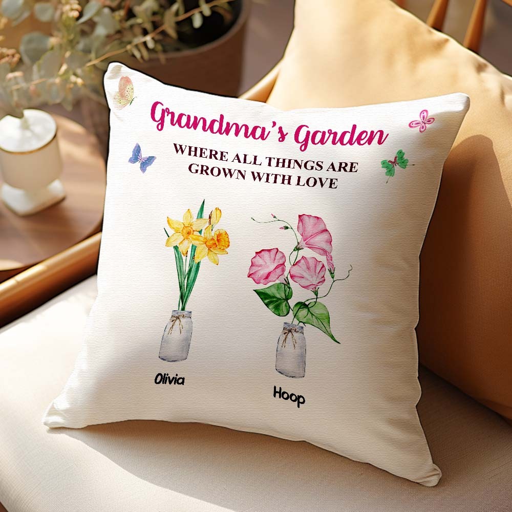 Custom Birth Flower Pillow Where Things Are Grown With Love Throw Pillow Gifts For Her - MyFaceBoxerUK