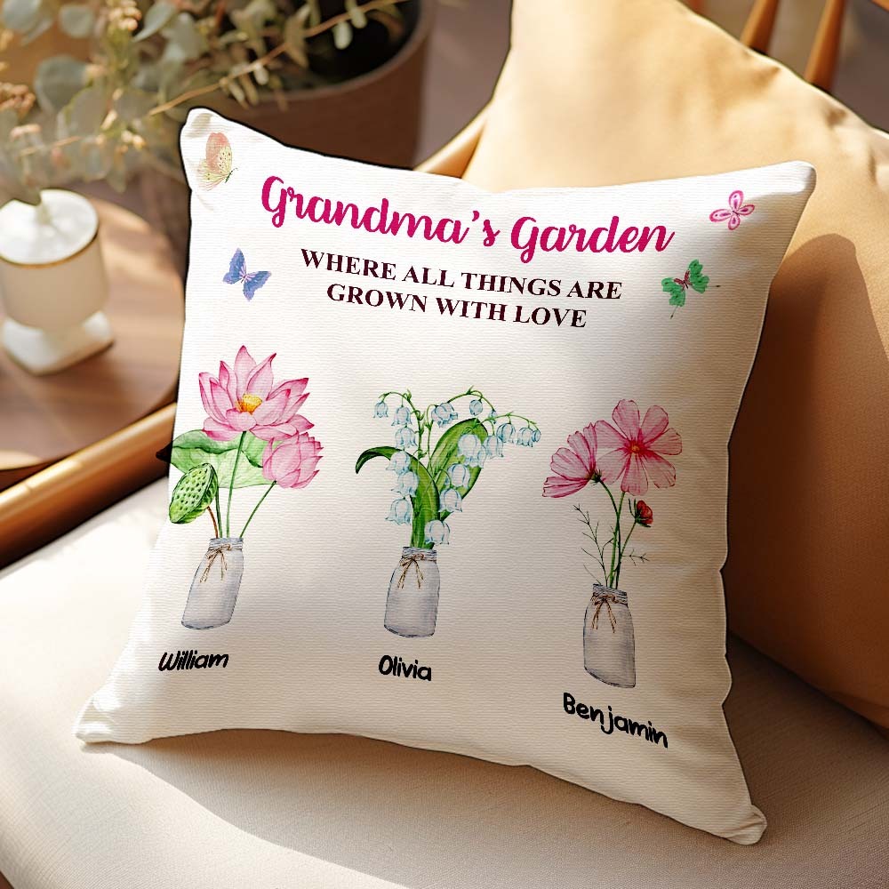 Custom Birth Flower Pillow Where Things Are Grown With Love Throw Pillow Gifts For Her - MyFaceBoxerUK