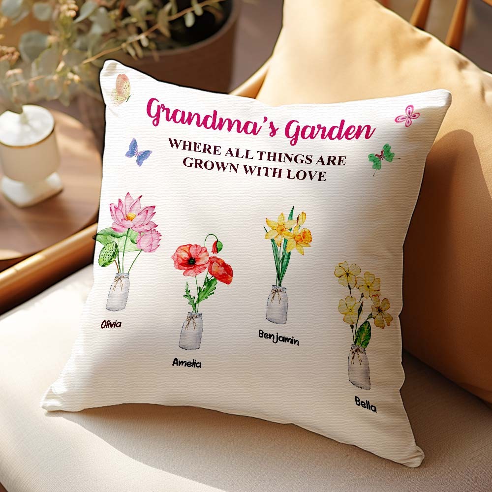 Custom Birth Flower Pillow Where Things Are Grown With Love Throw Pillow Gifts For Her - MyFaceBoxerUK