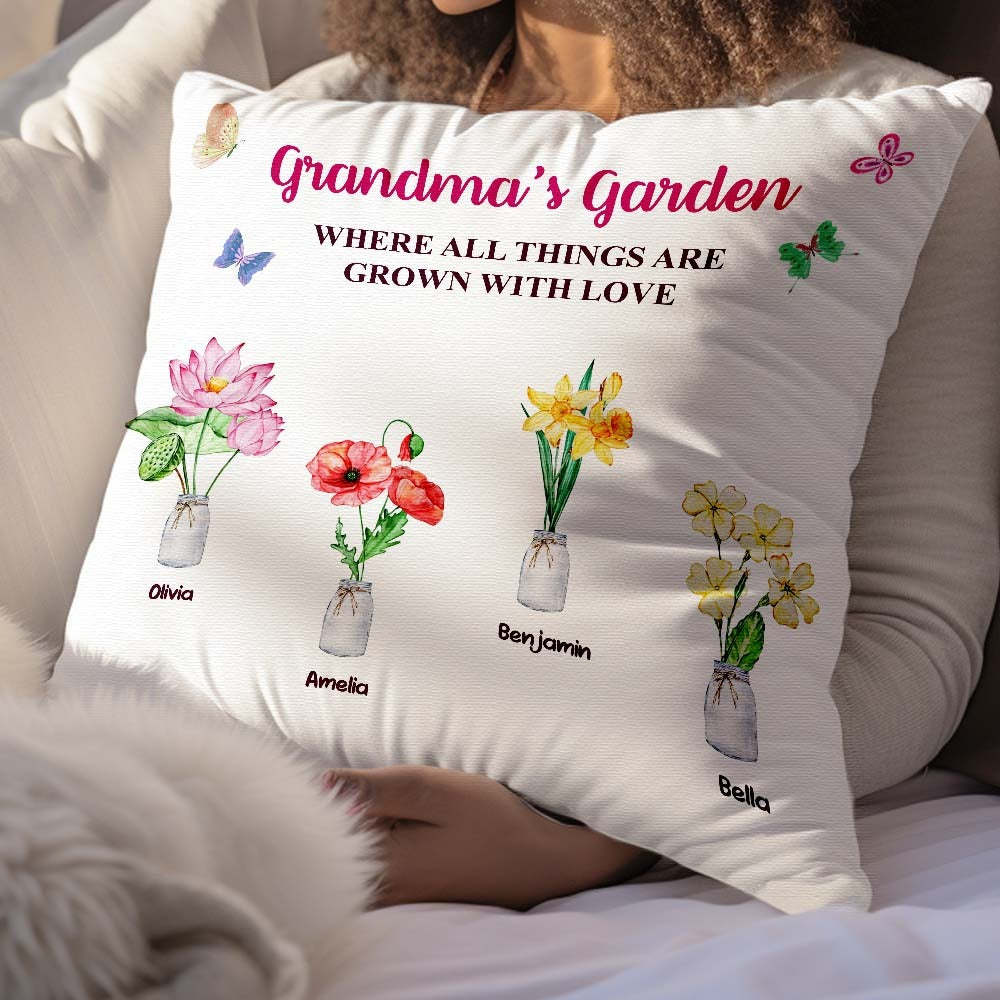 Custom Birth Flower Pillow Where Things Are Grown With Love Throw Pillow Gifts For Her - MyFaceBoxerUK