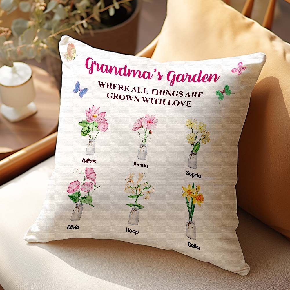 Custom Birth Flower Pillow Where Things Are Grown With Love Throw Pillow Gifts For Her - MyFaceBoxerUK