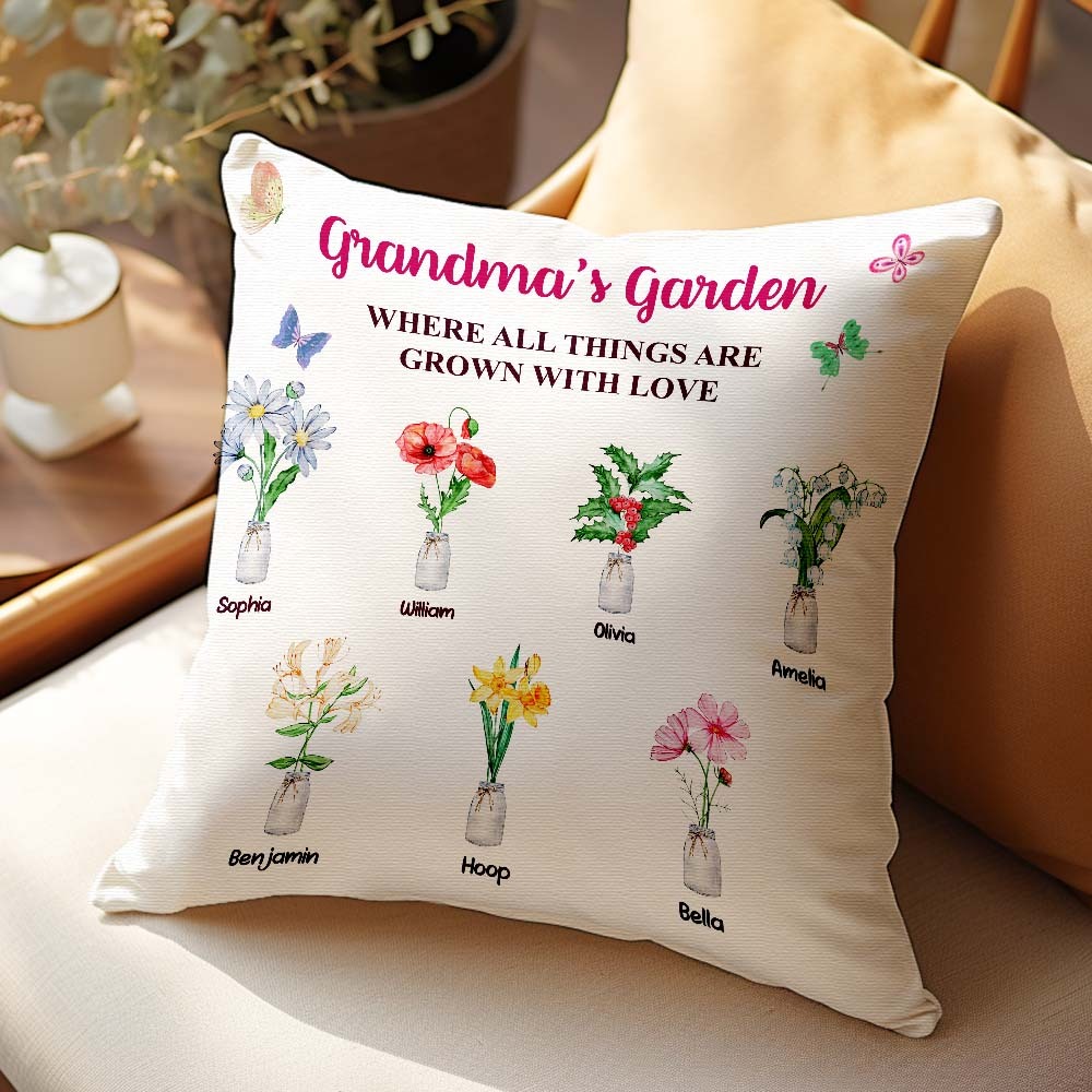 Custom Birth Flower Pillow Where Things Are Grown With Love Throw Pillow Gifts For Her - MyFaceBoxerUK