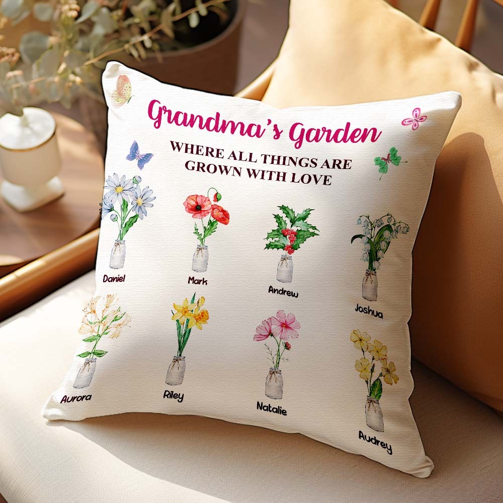 Custom Birth Flower Pillow Where Things Are Grown With Love Throw Pillow Gifts For Her - MyFaceBoxerUK