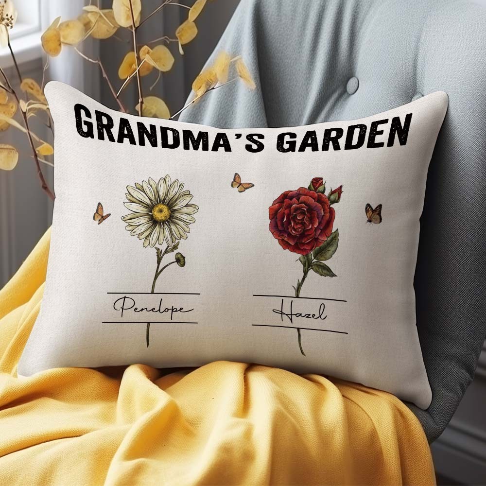 Personalized Birth Month Flower Pillow With Name Vintage Grandma's Garden Pillow Gift For Grandma Mom - MyFaceBoxerUK