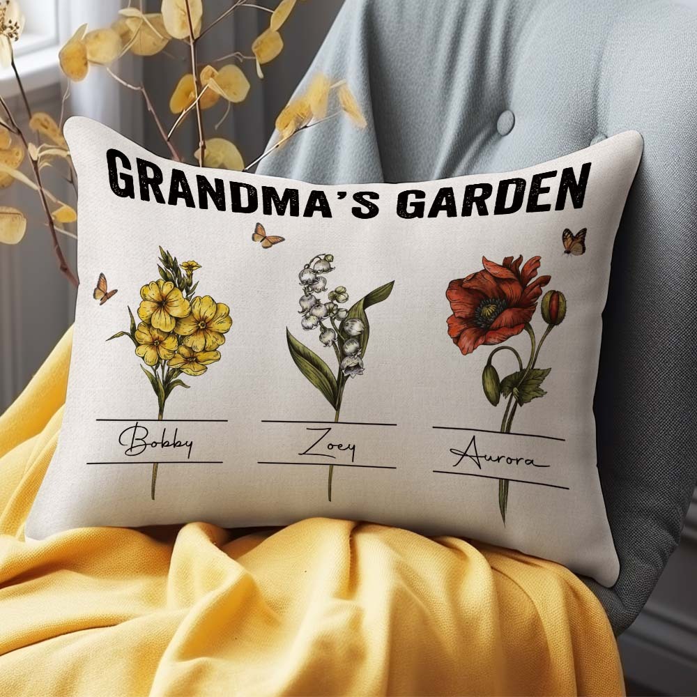 Personalized Birth Month Flower Pillow With Name Vintage Grandma's Garden Pillow Gift For Grandma Mom - MyFaceBoxerUK