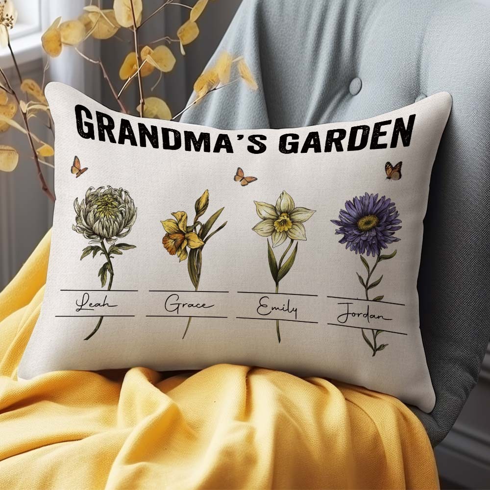 Personalized Birth Month Flower Pillow With Name Vintage Grandma's Garden Pillow Gift For Grandma Mom - MyFaceBoxerUK