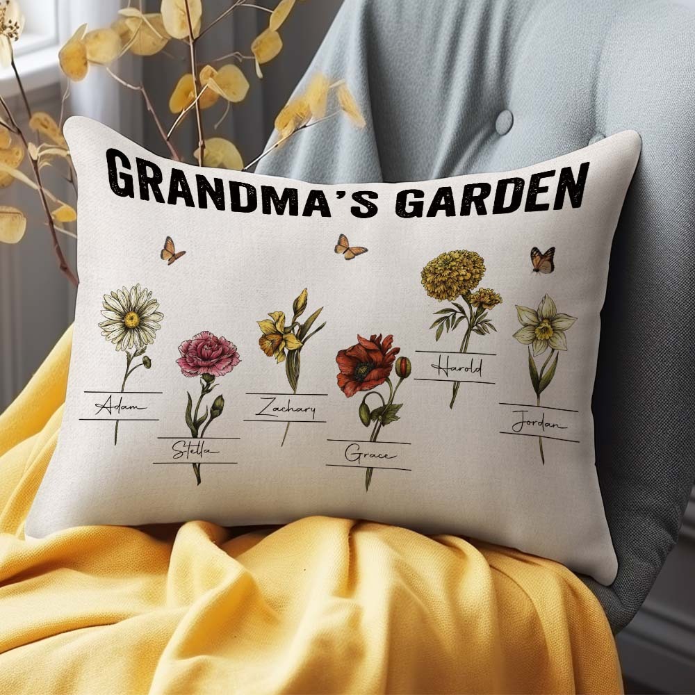 Personalized Birth Month Flower Pillow With Name Vintage Grandma's Garden Pillow Gift For Grandma Mom	 - MyFaceBoxerUK