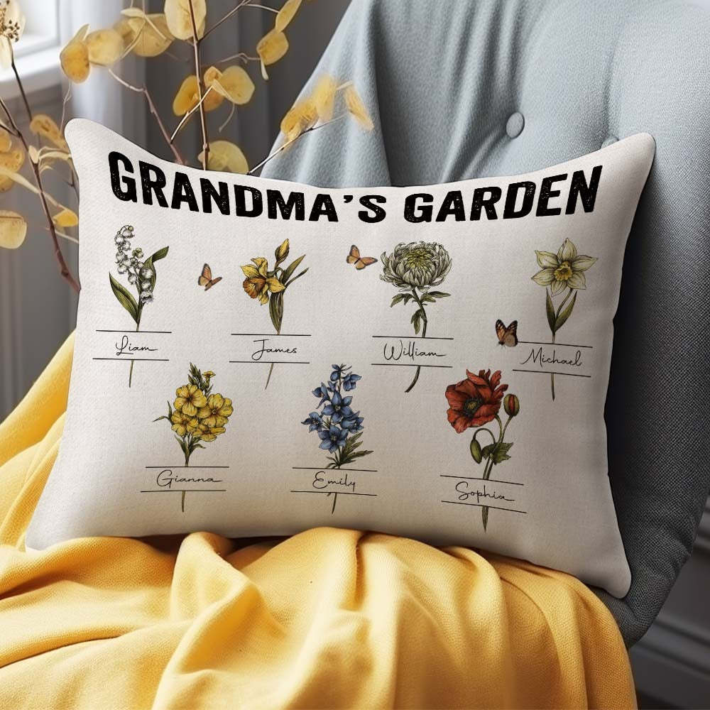 Personalized Birth Month Flower Pillow With Name Vintage Grandma's Garden Pillow Gift For Grandma Mom	 - MyFaceBoxerUK