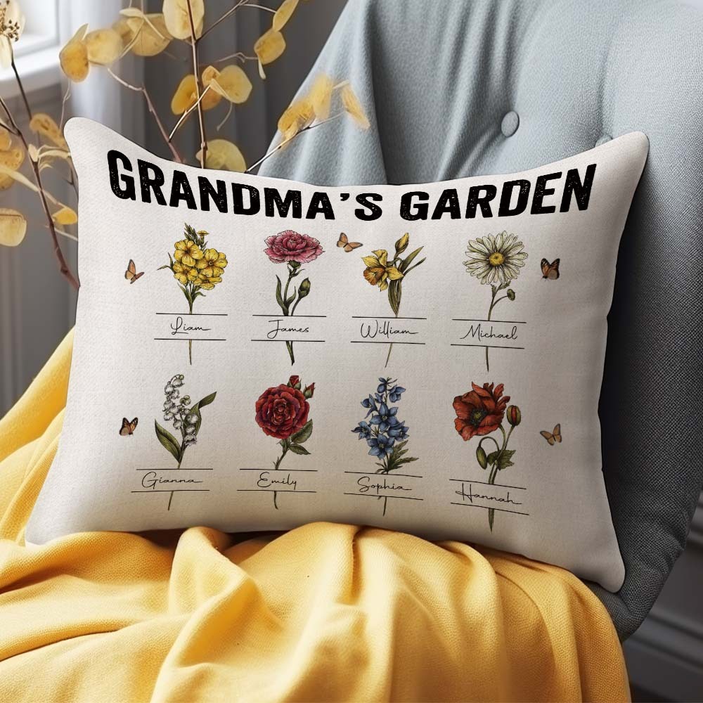 Personalized Birth Month Flower Pillow With Name Vintage Grandma's Garden Pillow Gift For Grandma Mom - MyFaceBoxerUK