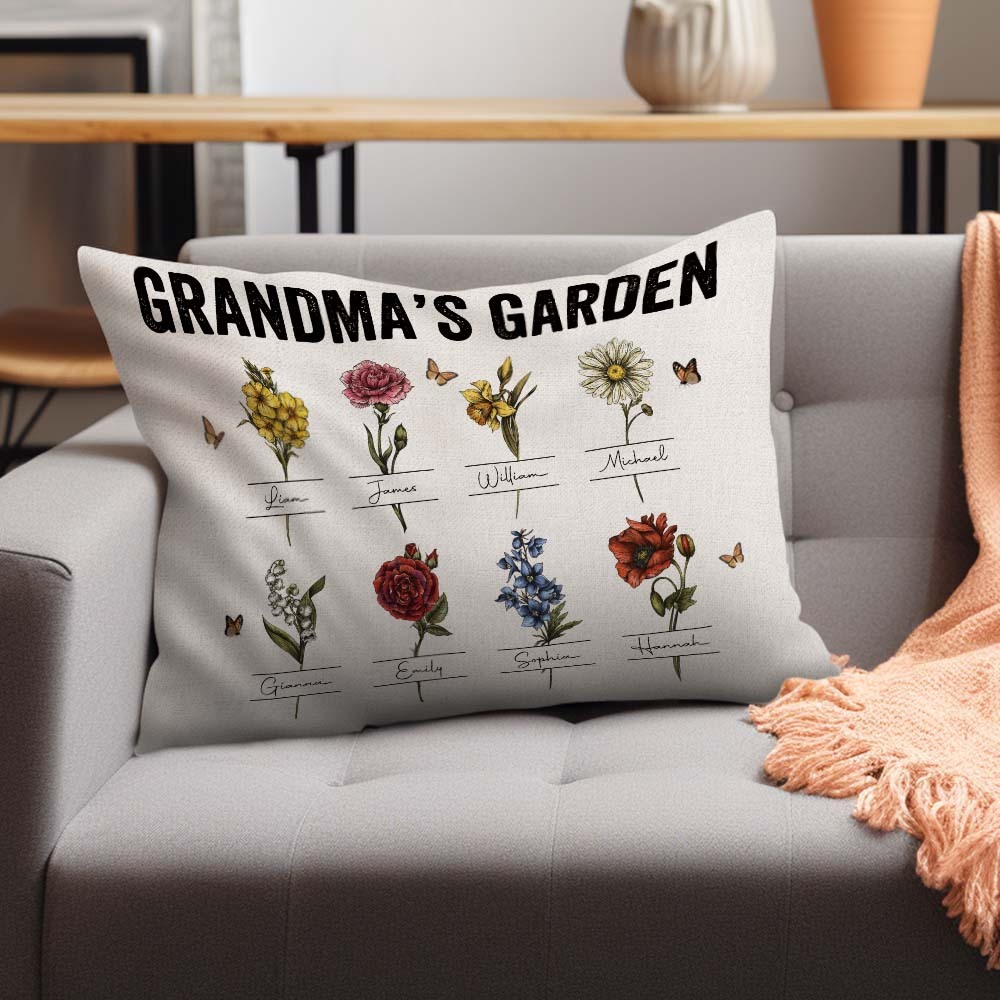 Personalized Birth Month Flower Pillow With Name Vintage Grandma's Garden Pillow Gift For Grandma Mom	 - MyFaceBoxerUK