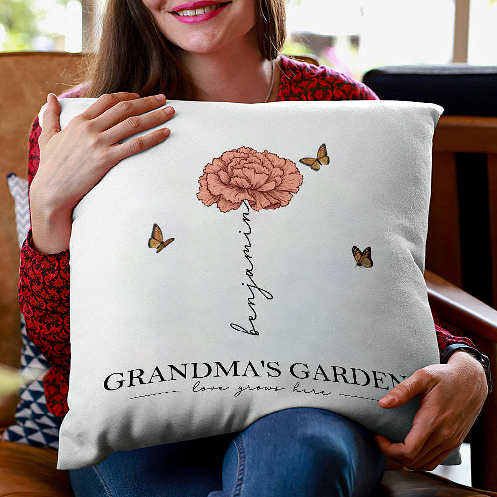 Personalized Birth Flower Pillow Grandma's Garden Love Grows Here Throw Pillow Mother's Day Gift - MyFaceBoxerUK