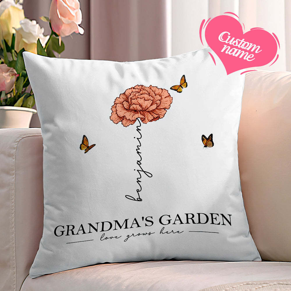 Personalized Birth Flower Pillow Grandma's Garden Love Grows Here Throw Pillow Mother's Day Gift - MyFaceBoxerUK
