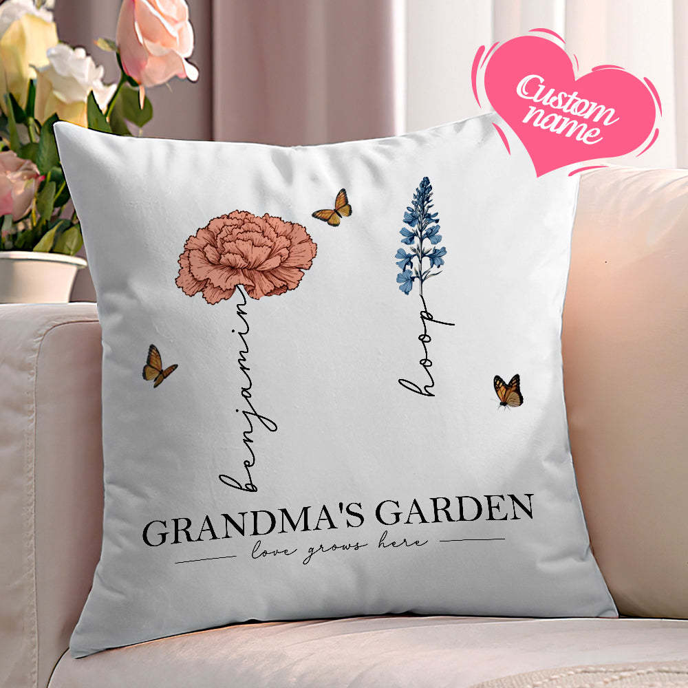 Personalized Birth Flower Pillow Grandma's Garden Love Grows Here Throw Pillow Mother's Day Gift - MyFaceBoxerUK