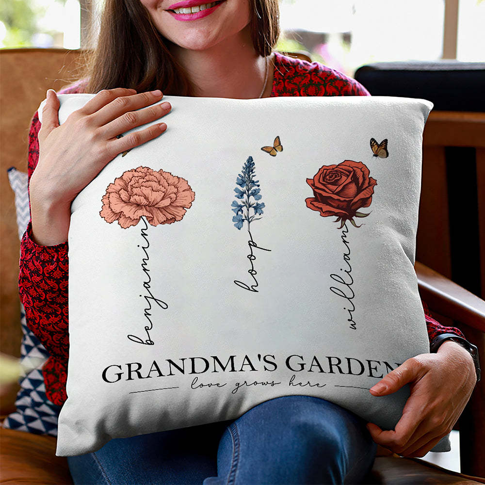 Personalized Birth Flower Pillow Grandma's Garden Love Grows Here Throw Pillow Mother's Day Gift - MyFaceBoxerUK