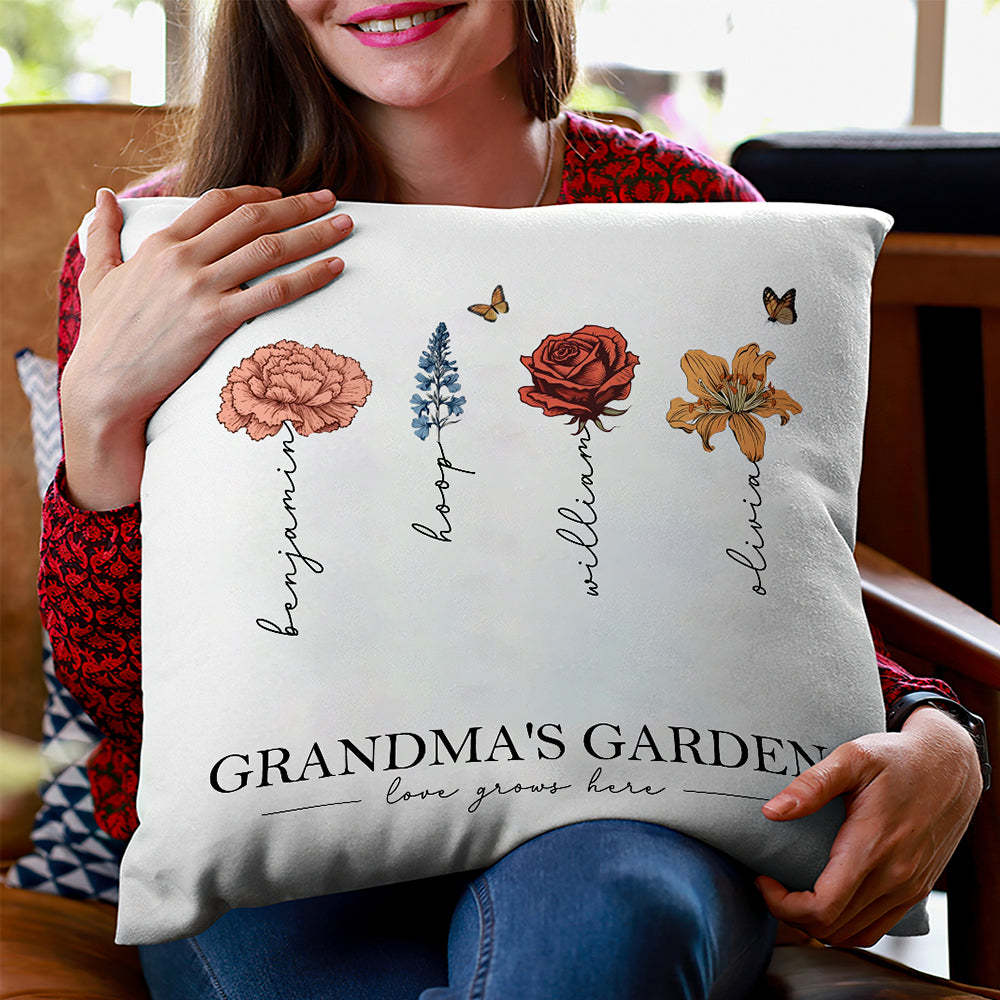 Personalized Birth Flower Pillow Grandma's Garden Love Grows Here Throw Pillow Mother's Day Gift - MyFaceBoxerUK