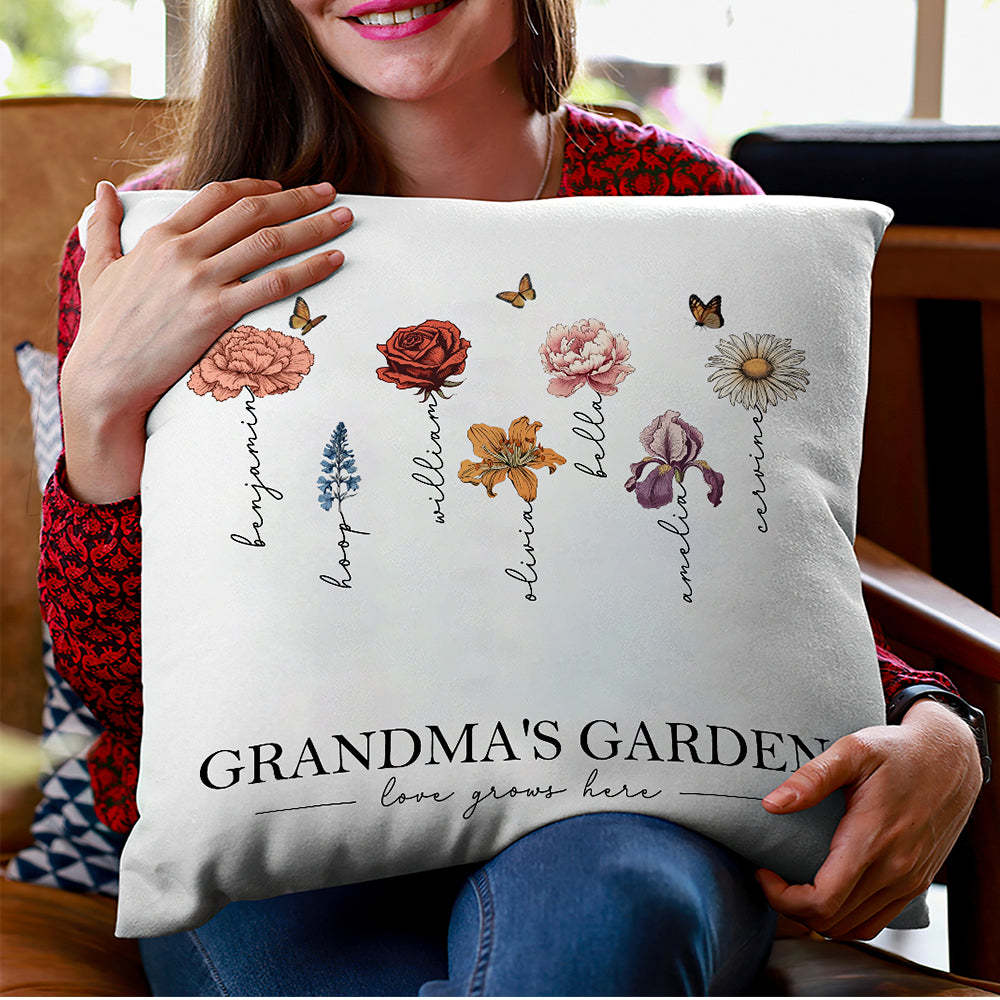 Personalized Birth Flower Pillow Grandma's Garden Love Grows Here Throw Pillow Mother's Day Gift - MyFaceBoxerUK