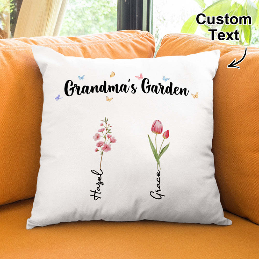 Custom Name Birth Month Flower Pillow Grandma's Garden Beautiful Throw Pillow Gift For Grandma Mom - MyFaceBoxerUK