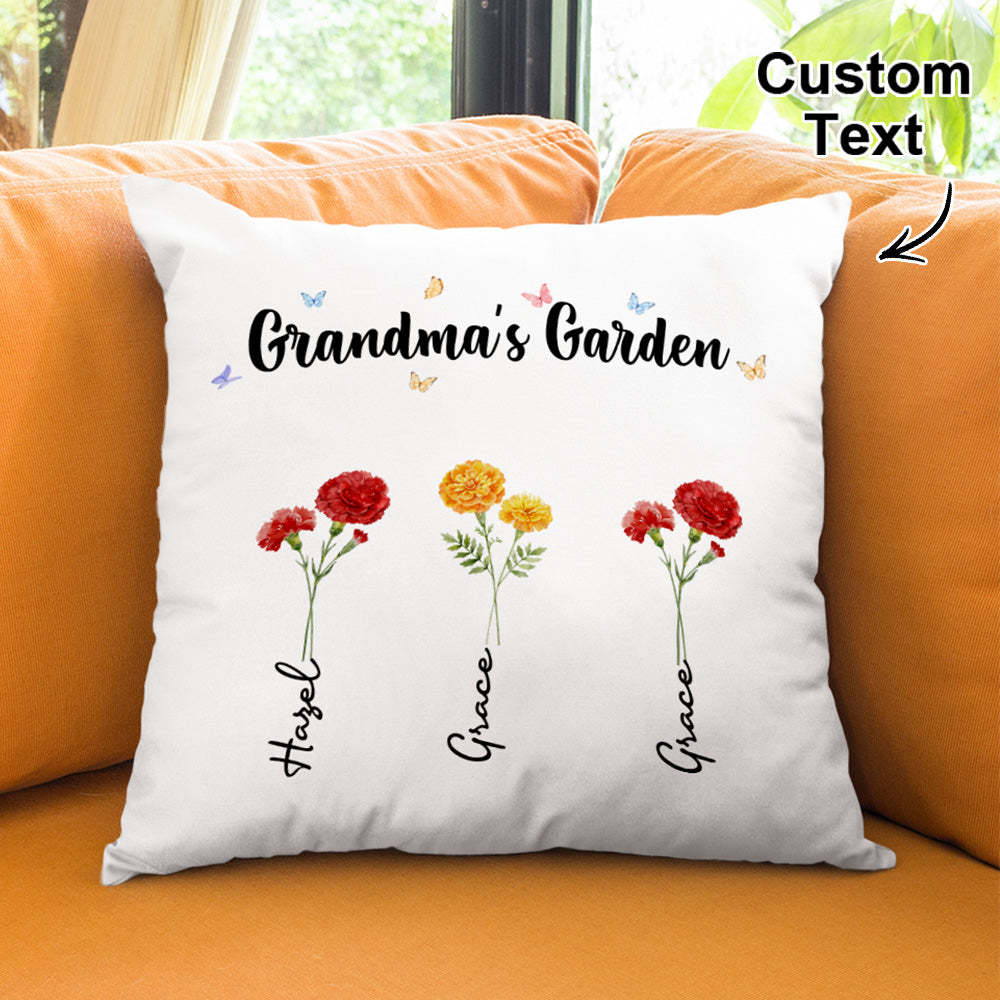 Custom Name Birth Month Flower Pillow Grandma's Garden Beautiful Throw Pillow Gift For Grandma Mom - MyFaceBoxerUK