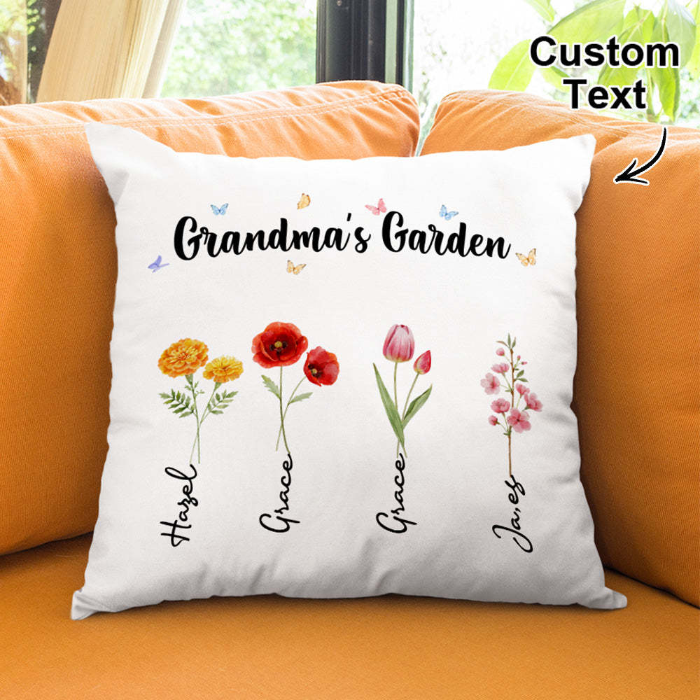 Custom Name Birth Month Flower Pillow Grandma's Garden Beautiful Throw Pillow Gift For Grandma Mom - MyFaceBoxerUK
