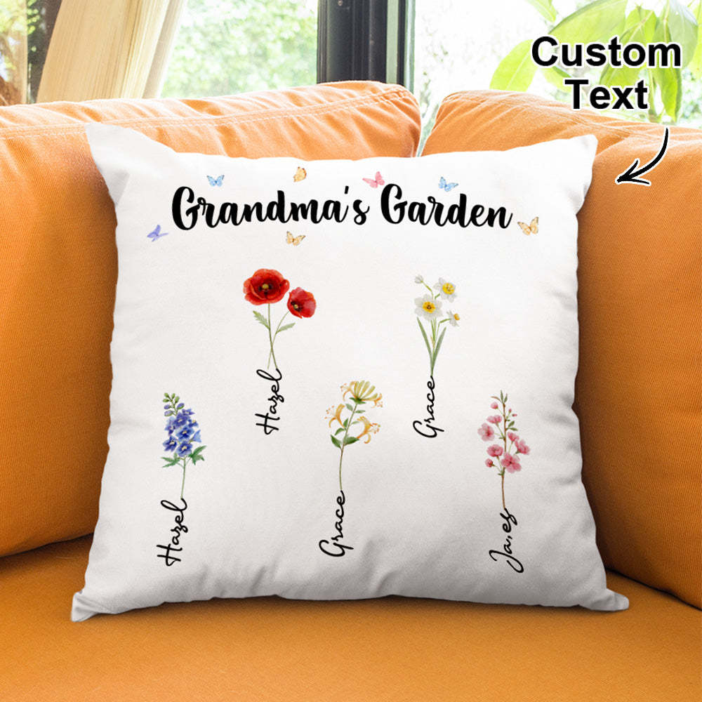 Custom Name Birth Month Flower Pillow Grandma's Garden Beautiful Throw Pillow Gift For Grandma Mom - MyFaceBoxerUK