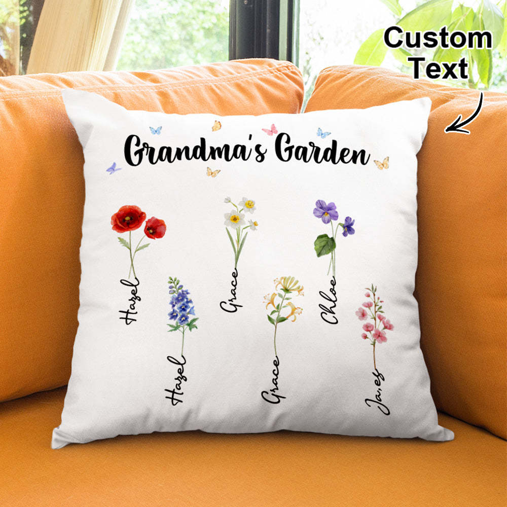 Custom Name Birth Month Flower Pillow Grandma's Garden Beautiful Throw Pillow Gift For Grandma Mom - MyFaceBoxerUK