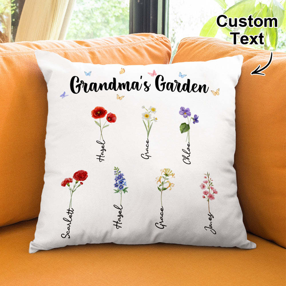Custom Name Birth Month Flower Pillow Grandma's Garden Beautiful Throw Pillow Gift For Grandma Mom - MyFaceBoxerUK