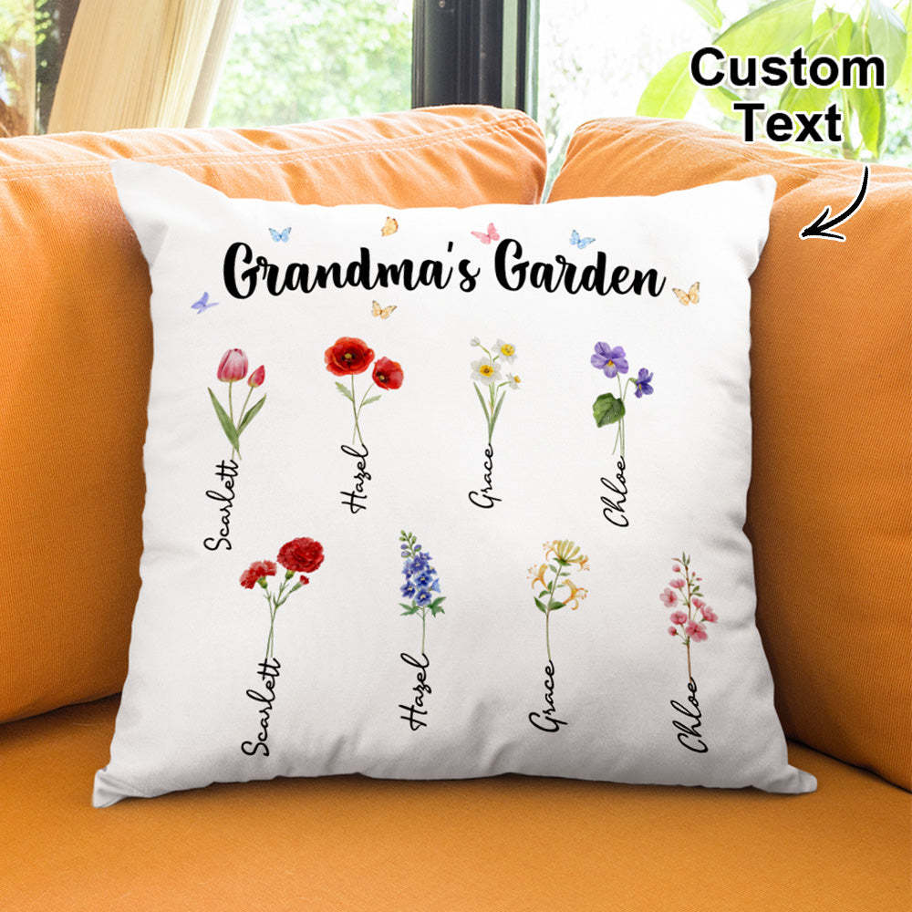 Custom Name Birth Month Flower Pillow Grandma's Garden Beautiful Throw Pillow Gift For Grandma Mom - MyFaceBoxerUK